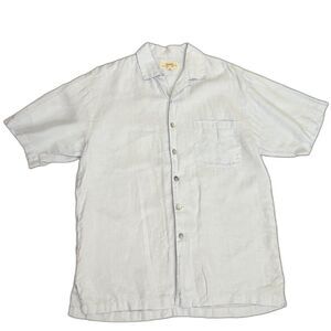 Fonte Mens Sandwashed Linen Shirt Short Sleeve Button Up Beachy Blue Size Medium